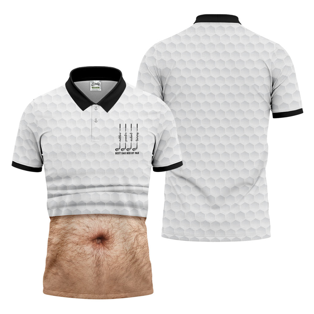 Best Dad Bod By Par White Men's Funny Golf Polo Shirts, Father's Day Golf Shirt, Golf Gift For Dad