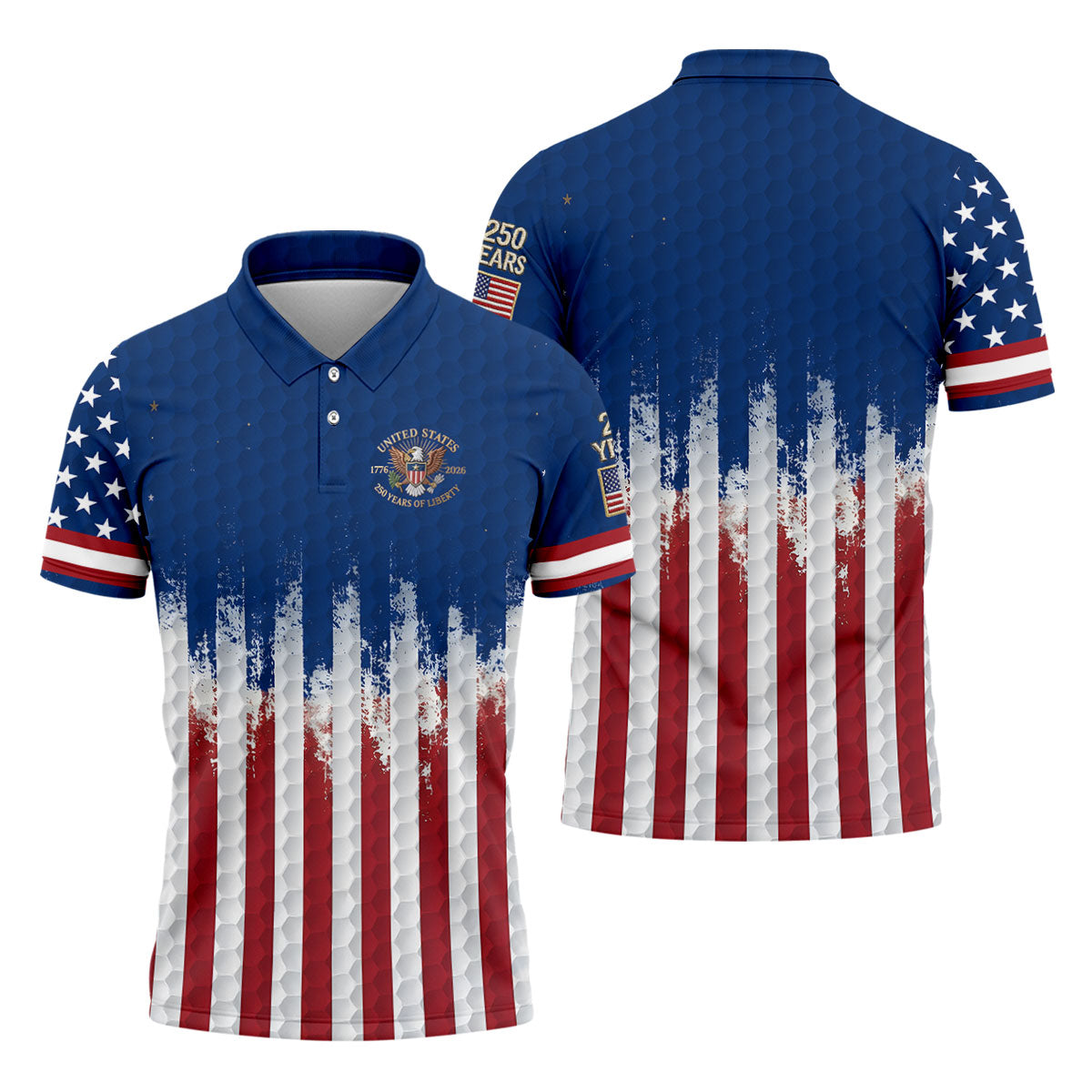 250 Years Of Liberty Distressed American Flag Golf Shirt, Patriotic 4th Of July Golf Shirts For Men