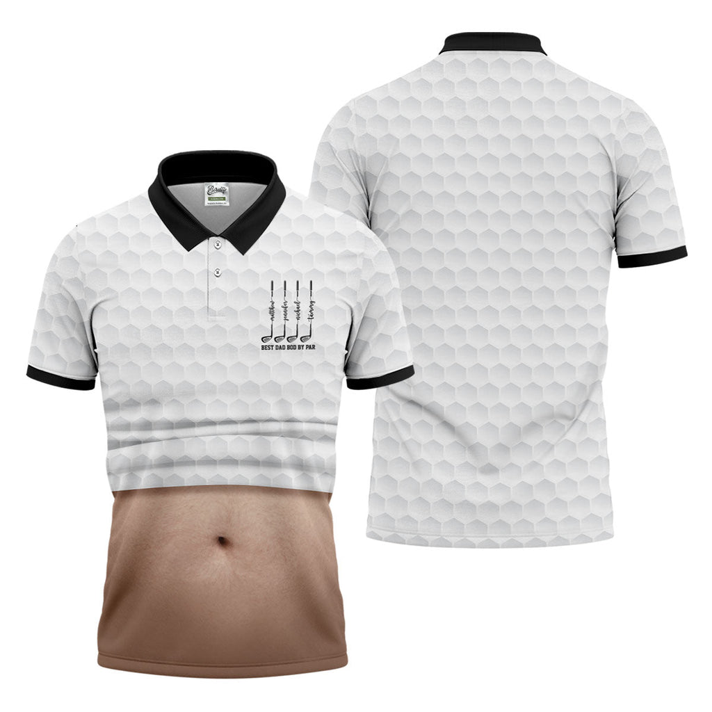 Best Dad Bod By Par White Men's Funny Golf Polo Shirts, Father's Day Golf Shirt, Golf Gift For Dad