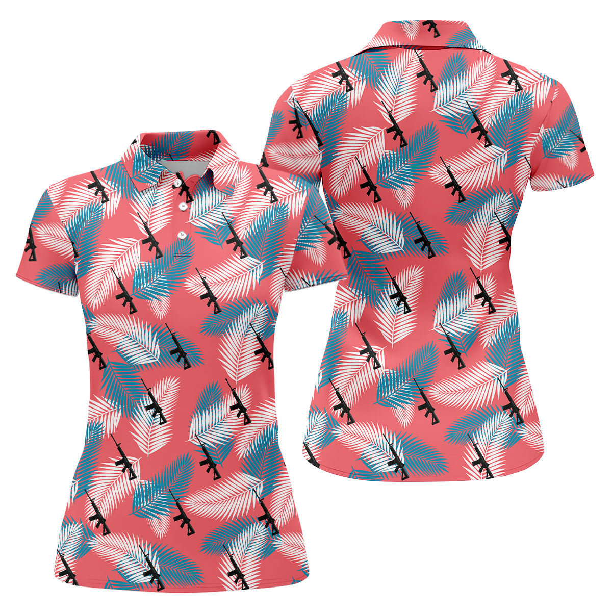 Freedom Lifestyle Green And Pink Hawaiian Golf Shirt, Women's Golf Tops, Ladies Golf Shirt