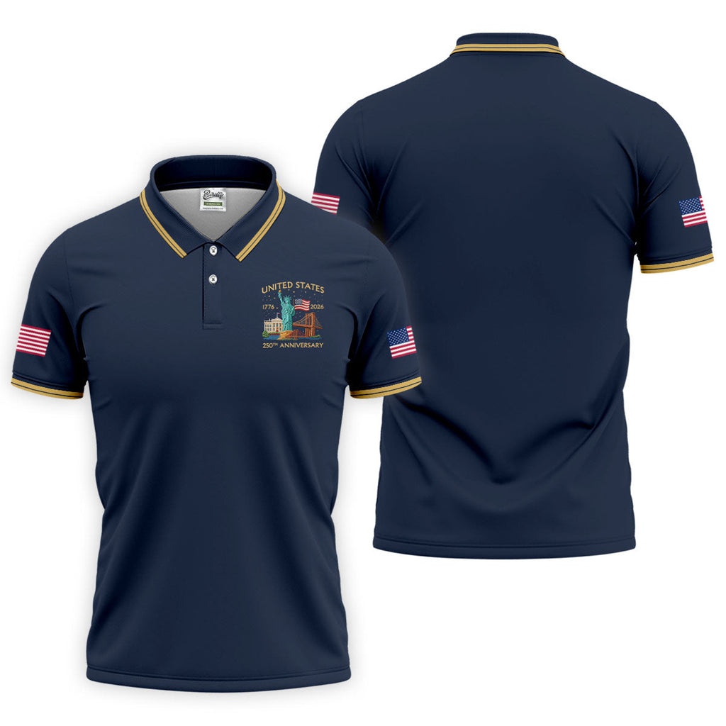 America 1776-2026 Patriotic Golf Polo Shirt, US 250th Anniversary 4th Of July Golf Shirts For Men