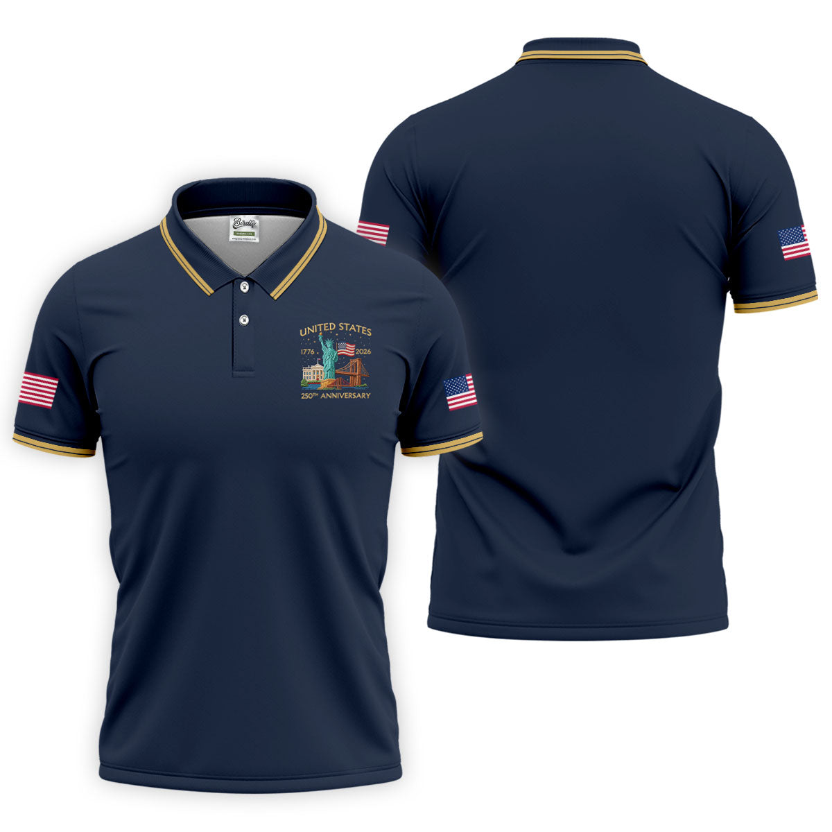 America 1776-2026 Patriotic Golf Polo Shirt, US 250th Anniversary 4th Of July Golf Shirts For Men