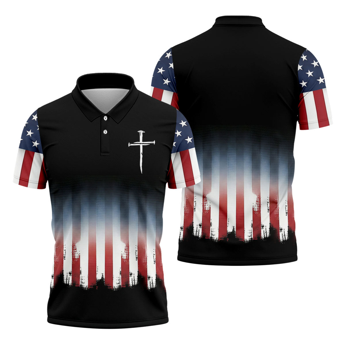 250 Years USA Anniversary 1776-2026 Men's Golf Polo Shirt, Faith Cross 4th Of July Patriotic Golf Shirt