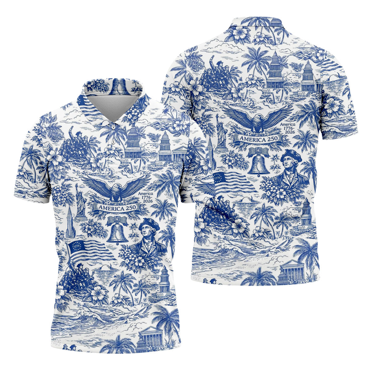 250 Years Of America Tropical Vibe Vintage Golf Shirt, Patriotic 4th Of July Golf Shirts For Men