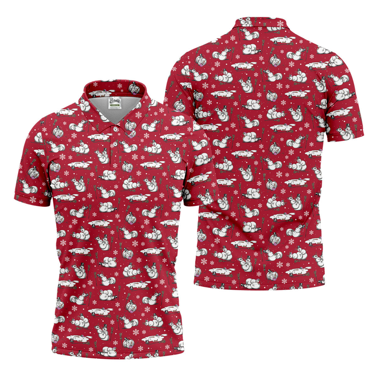 Funny Snowman Naughty Couple Red Golf Shirt, Christmas Golf Shirt, Golf Gift For Him, Polo ShirtFor Men
