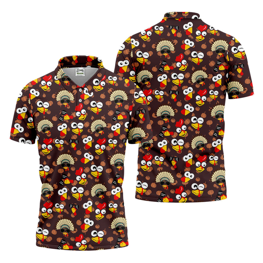 Thanksgiving Polo Golf Tops For Men, Pumpkin Turkey Fun Golf Shirts For Men, Thanksgiving Golf Gift For Men