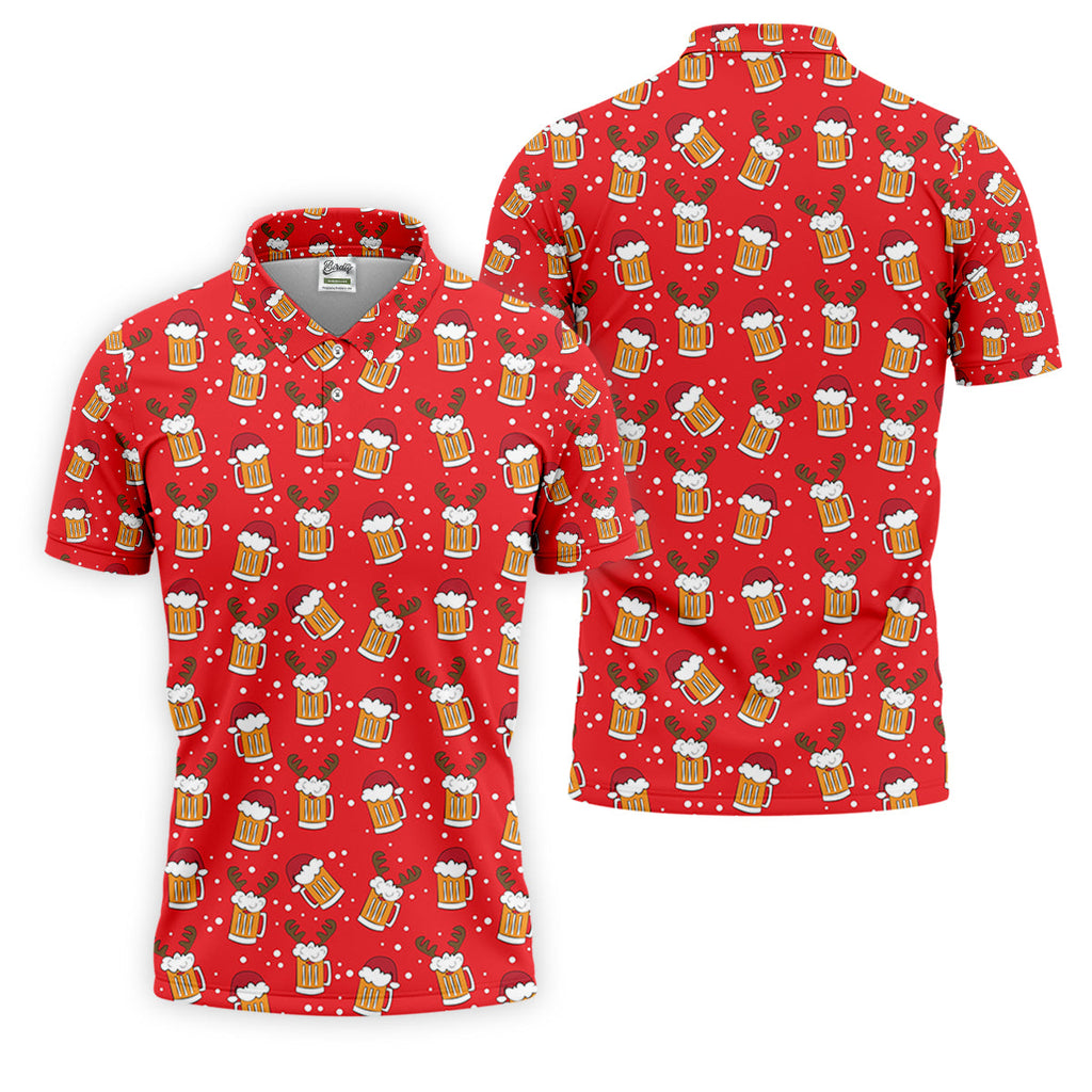 Christmas Beer Red Golf Shirt, Christmas Golf Shirt, Fun Golf Shirts For Men, Polo Shirts For Men, Golfing Apparel