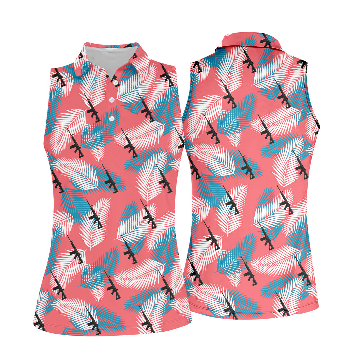 Freedom Lifestyle Green And Pink Hawaiian Golf Shirt, Women's Golf Tops, Ladies Golf Shirt