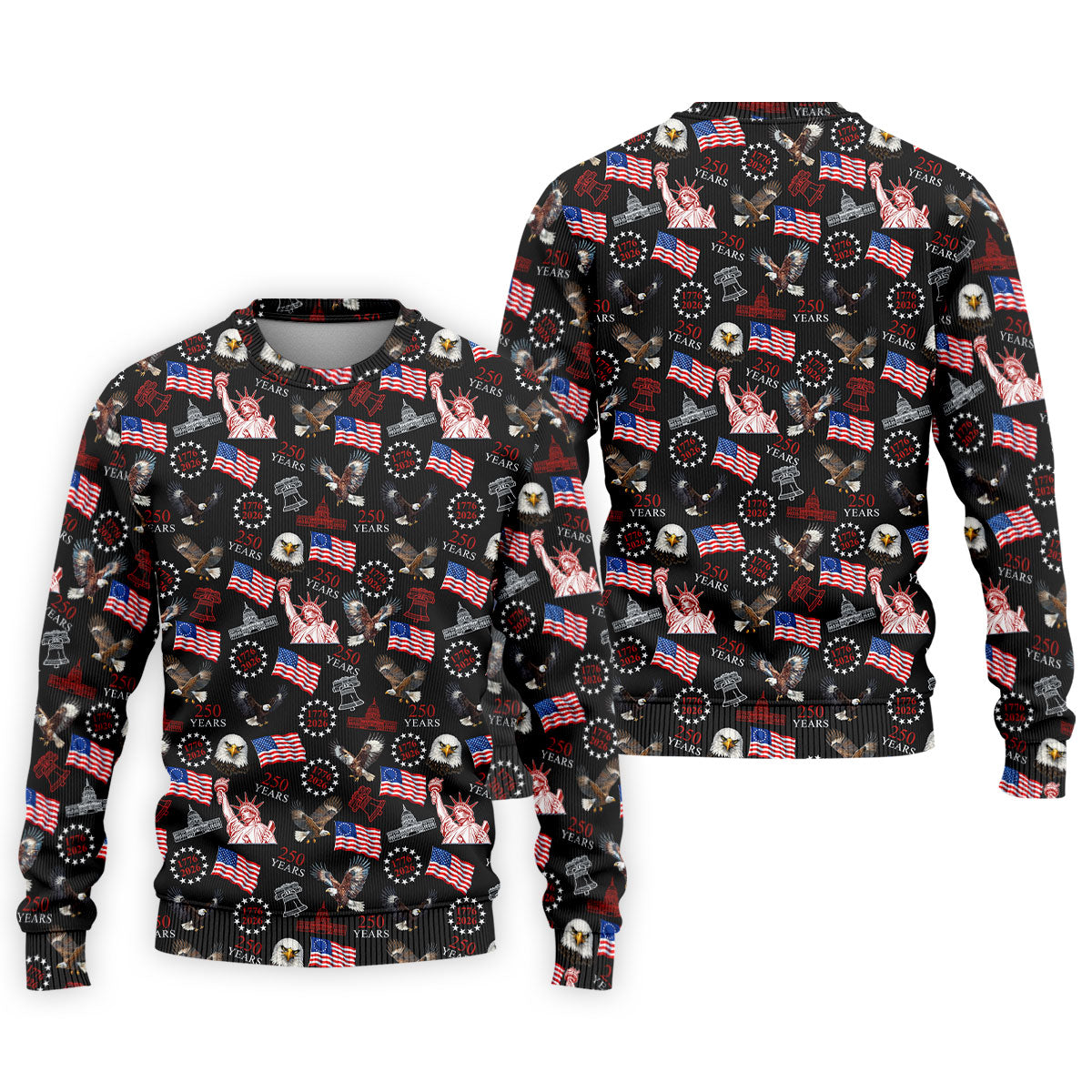 250 Years American Symbol Patriotic Pattern Black Golf Shirt, 4th Of July Golf Shirt, Golf Shirts For Men