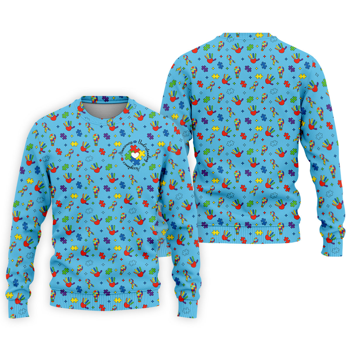 Awareness Understanding Acceptance Autism Ribbon Blue Golf Shirt, Autism Awareness Colors Golf Shirts For Men