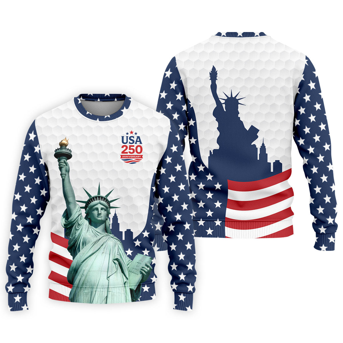 USA 250 Anniversary Statue Of Liberty White Golf Shirt, Patriotic Golf Shirt, 4th Of July Golf Shirts For Men