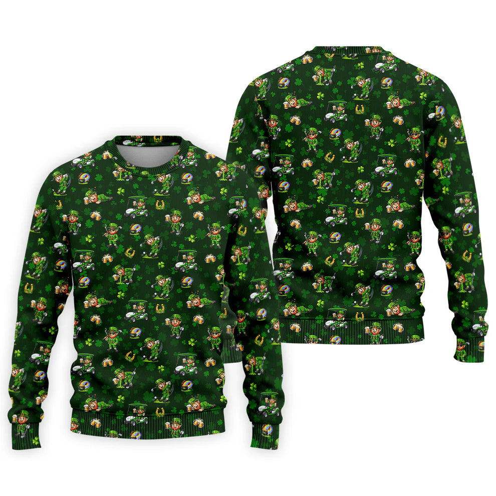 Men's St Patrick's Day Golf Leprechaun Pose Shamrock Golf Shirt, Fun Golf Shirts