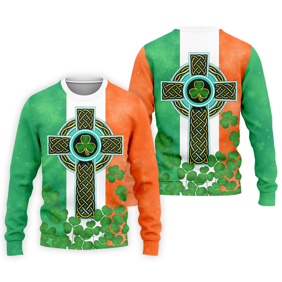 Men's Celtic Cross Knotwork St Patrick's Day Shamrock Golf Shirt
