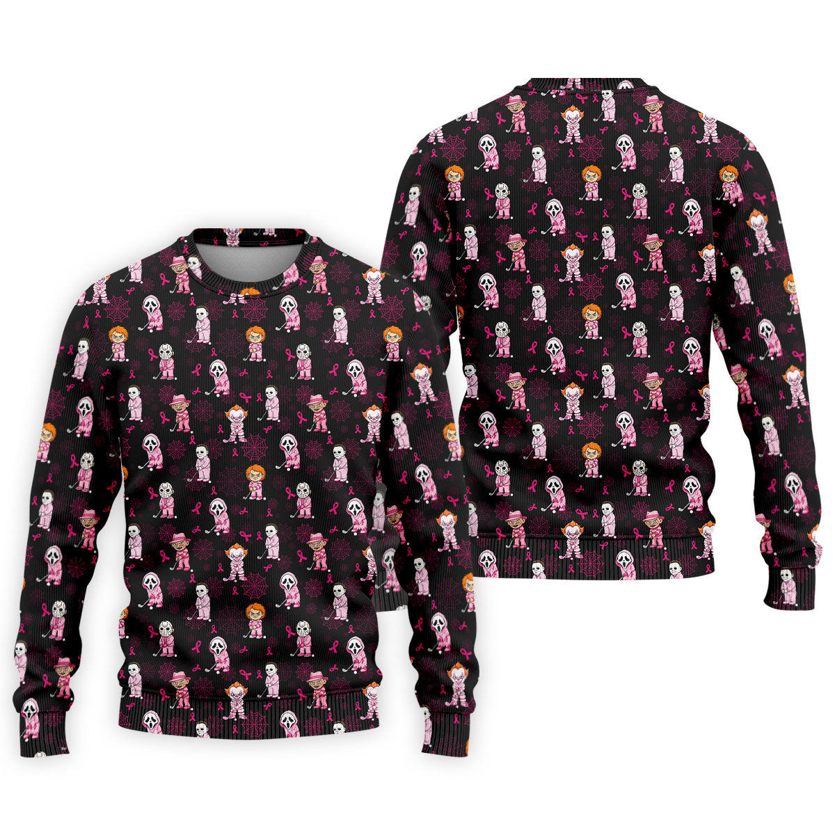 Black Halloween Horror Breast Cancer Polo Shirt, Men's Golf Shirt, Printed Golf Shirts