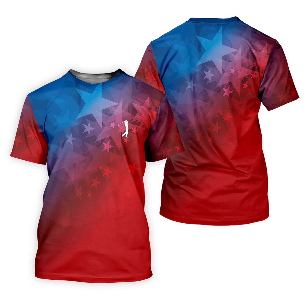 American Flag Pattern Golf Tournament Red And Blue Golf Shirts For Men, Polo ShirtFor Men
