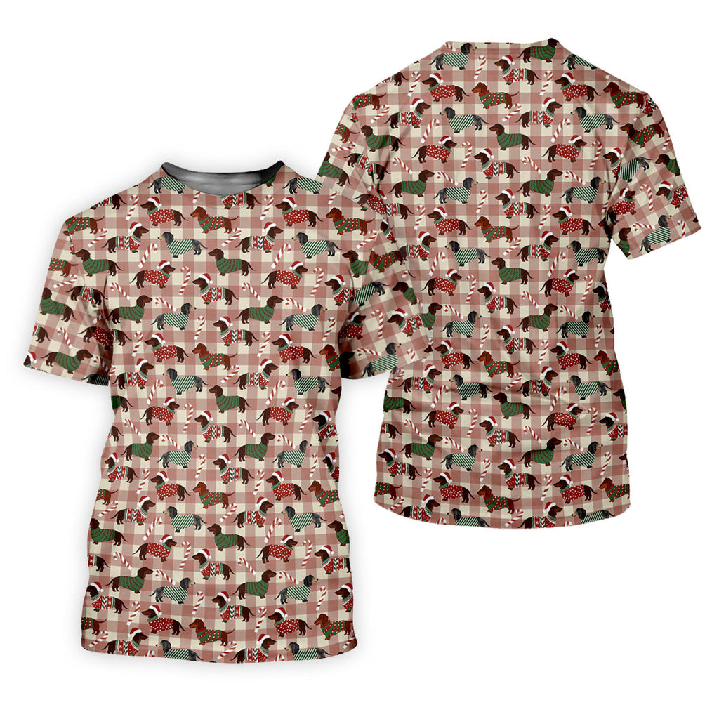 Christmas Dachshund Pink Checkered Golf Tops For Men, Christmas Golf Shirt, Polo Shirts For Men