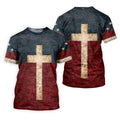 American Flag USA Faith Christian Cross Golf Shirt, Patriotic 4th Of July Golf Shirts For Men