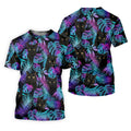 Funny Black Cat Purple Blue Gradient Hawaiian Golf Shirt, Golf Shirts For Men