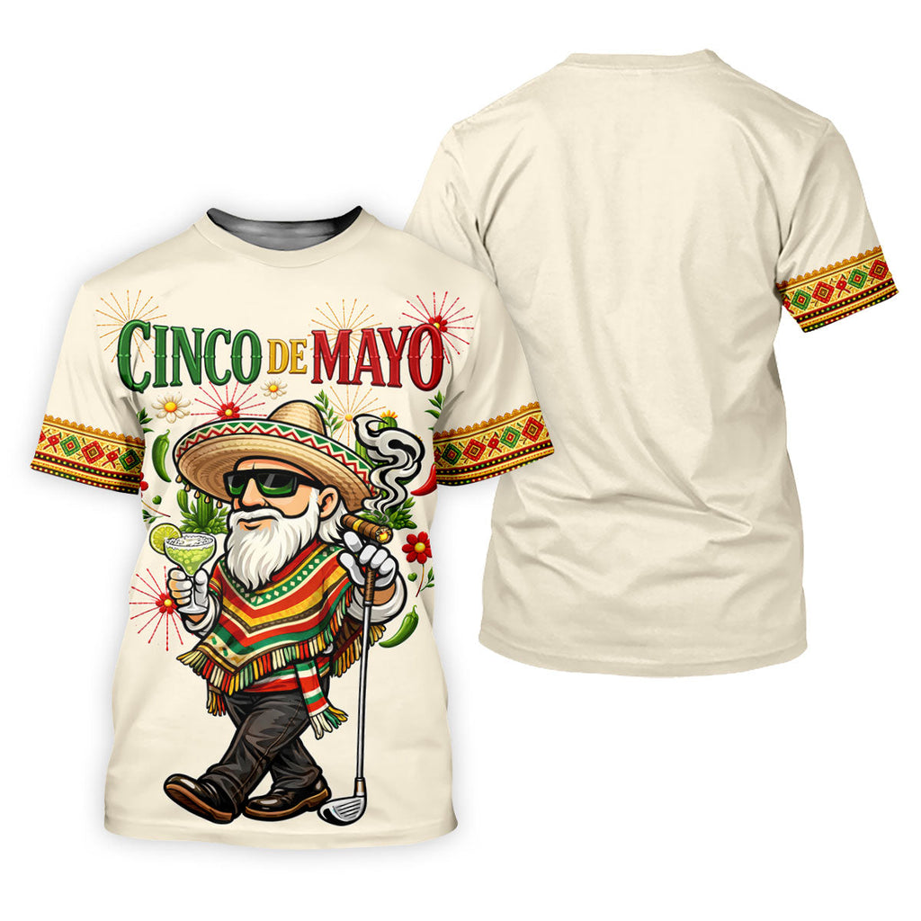 Margarita Man Cinco De Mayo Celebration Beige Golf Shirt, Fiesta Theme Golf Shirts For Men