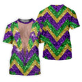 Mardi Gras Purple Green Gold Printed Sequin Zigzag Pattern Golf Shirts For Men, Men's Funny Golf Shirts