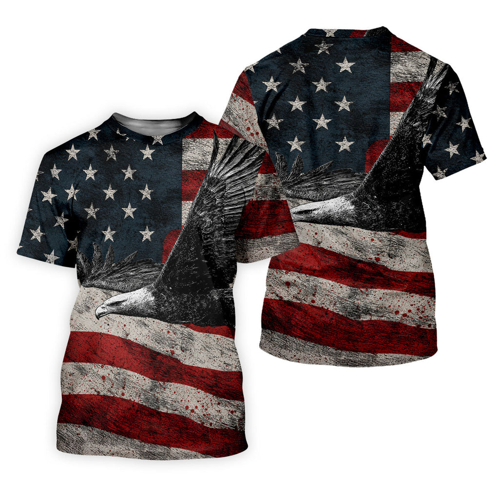 Distressed US Flag And Bald Eagle Patriotic Golf Shirt, 4th Of July 250 Years American Pride Golf Shirts For Men