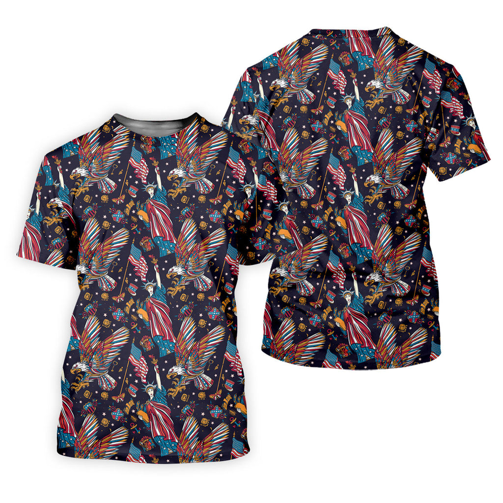 Patriotic American Eagle With Flag Statue Of Liberty Pattern 250th Anniversary Golf Shirts For Men