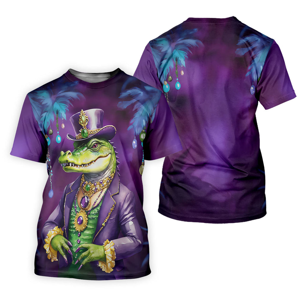 Mardi Gras Alligator Purple Golf Shirt, Men's Funny Golf Shirts, Polo Shirts For Men, Golf Shirts For Men