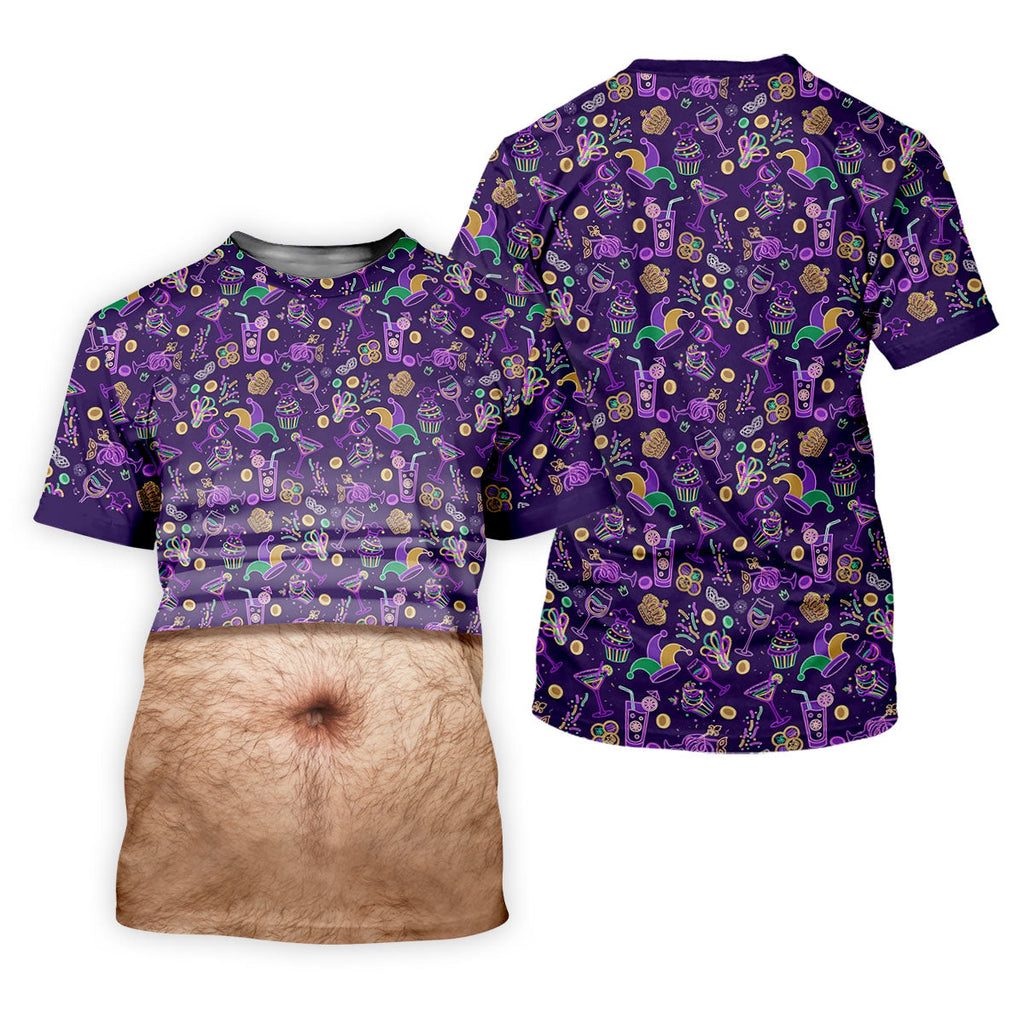 Purple Green Gold Mardi Gras Food Funny Tummy Golf Shirts For Men, Men's Funny Golf Shirts, Polo ShirtFor Men