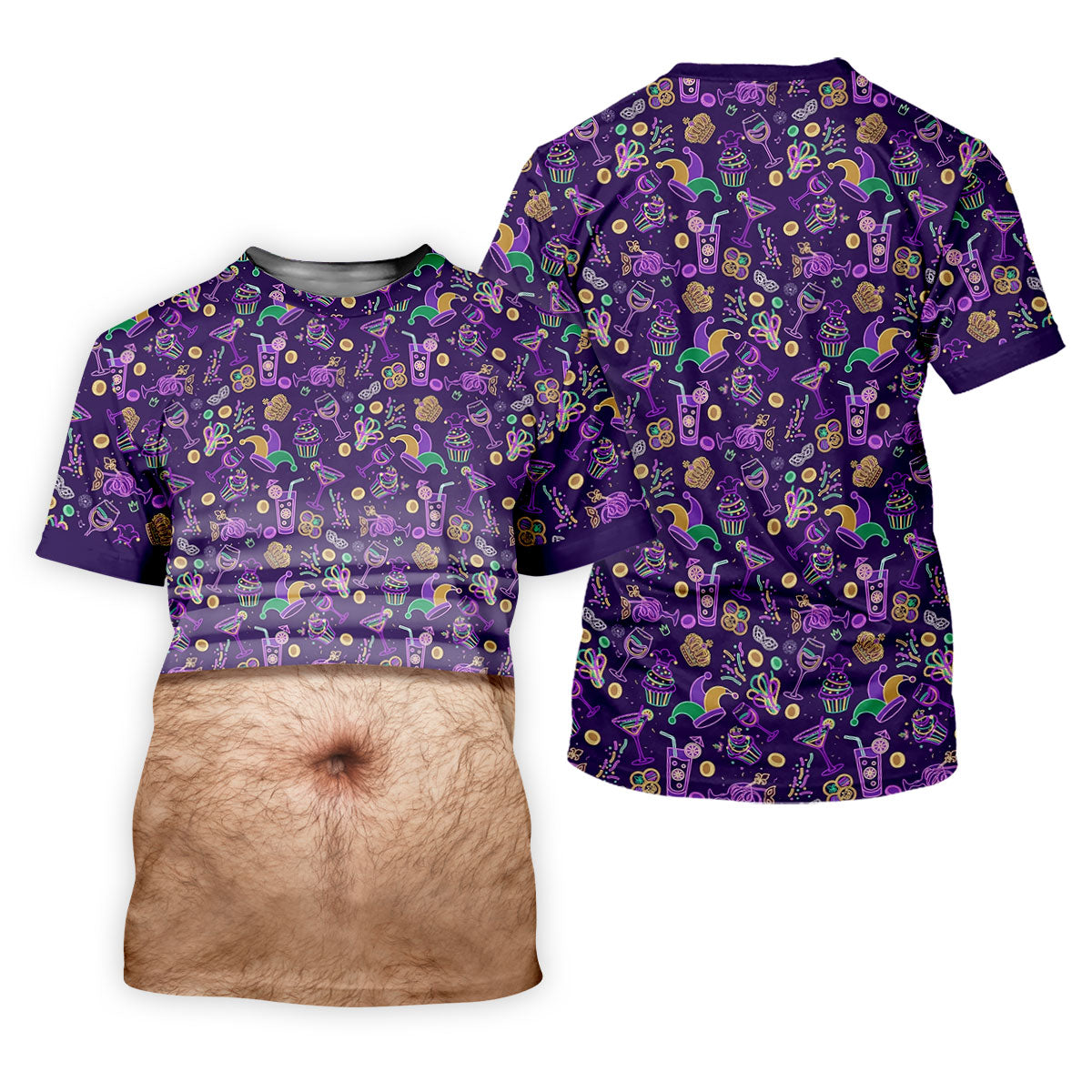 Purple Green Gold Mardi Gras Food Funny Tummy Golf Shirts For Men, Men's Funny Golf Shirts, Polo ShirtFor Men