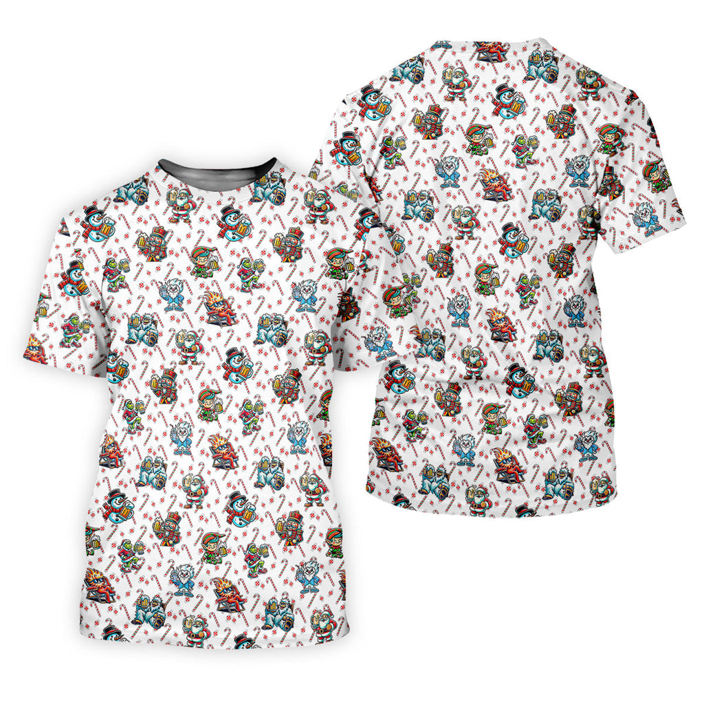 Christmas Character Beer Candy Cane Pattern Golf Tops For Men, Christmas Golf Shirt, Polo Shirts For Men