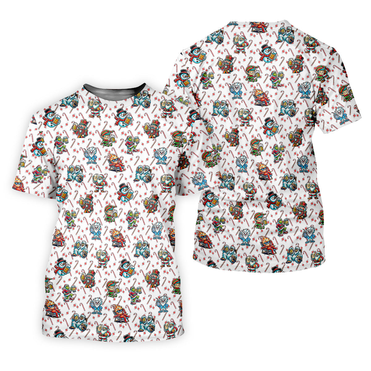 Christmas Character Beer Candy Cane Pattern Golf Tops For Men, Christmas Golf Shirt, Polo Shirts For Men
