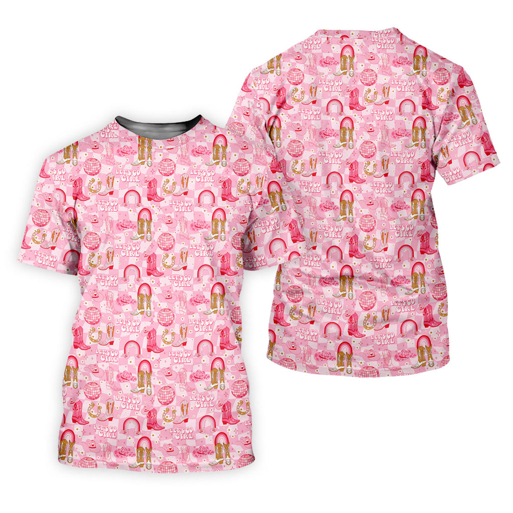 Let's Go Girl Pink Checkered Western Cowgirl Golf Tops For Men, Polo Shirts For Men, Golf Shirts For Men