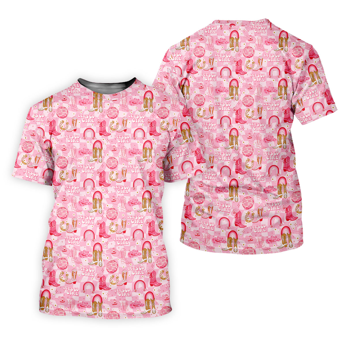 Let's Go Girl Pink Checkered Western Cowgirl Golf Tops For Men, Polo Shirts For Men, Golf Shirts For Men