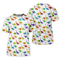 Colorful Dinosaur White Golf Shirt, Golf Tops For Men, Golf Shirts For Men, Polo Shirts For Men