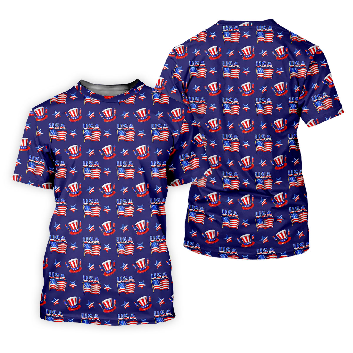 Waving Flags Uncle Sam Hats Seamless Pattern 250th Anniversary Golf Shirts For Men, Patriotic Golf Shirt