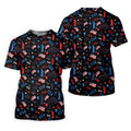 USA Red White Blue Seamless Pattern Black Golf Shirt, 250th Anniversary Patriotic 4th Of July Golf Shirts For Men