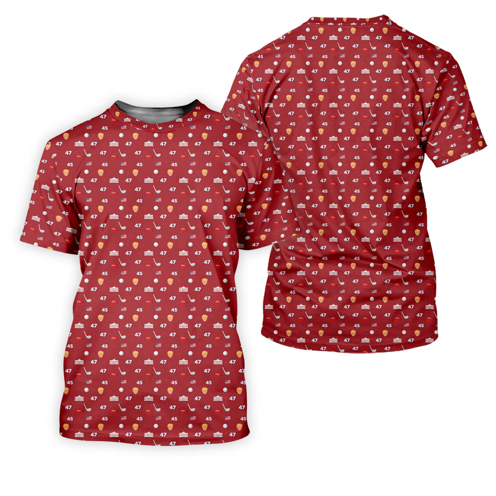 45 47 US Flag Pattern Red Golf Shirt, Funny Golf Shirt, Golf Shirts For Men, Golf Gift For Men