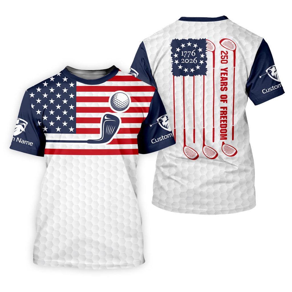 250 Years Of Freedom Golf Ball Pattern Golf Tops For Men, Patriotic 4th Of July Golf Shirts For Men