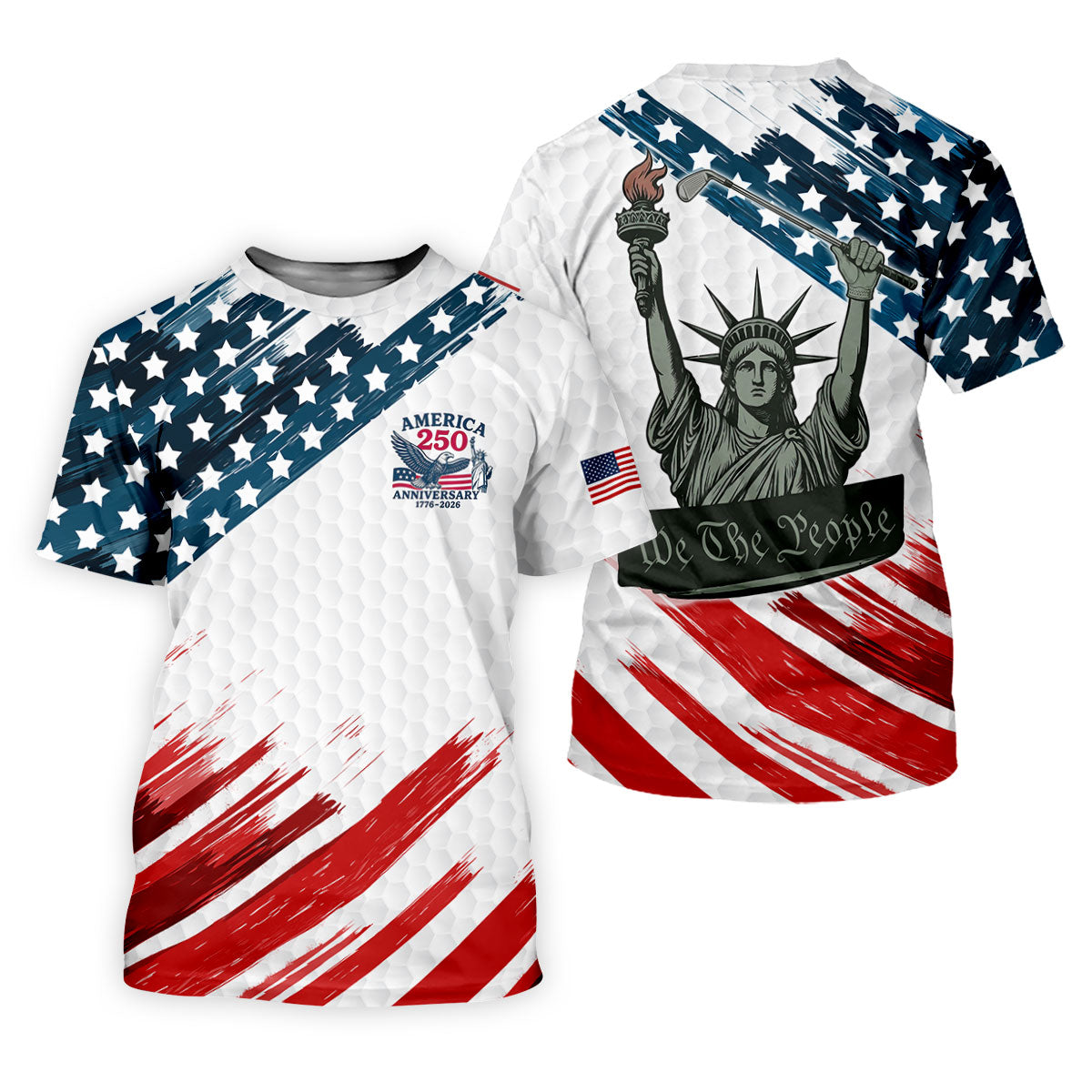 We The People Funny Statue Of Liberty US Flag Golf Shirt, 250 Years 4th Of July Golf Shirts For Men