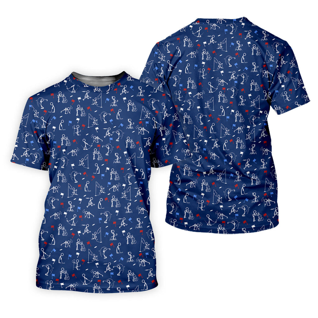 Funny Stick Figure Golf Pose Red White Blue Patriotic Golf Shirt, 250th Anniversary Golf Shirts For Men