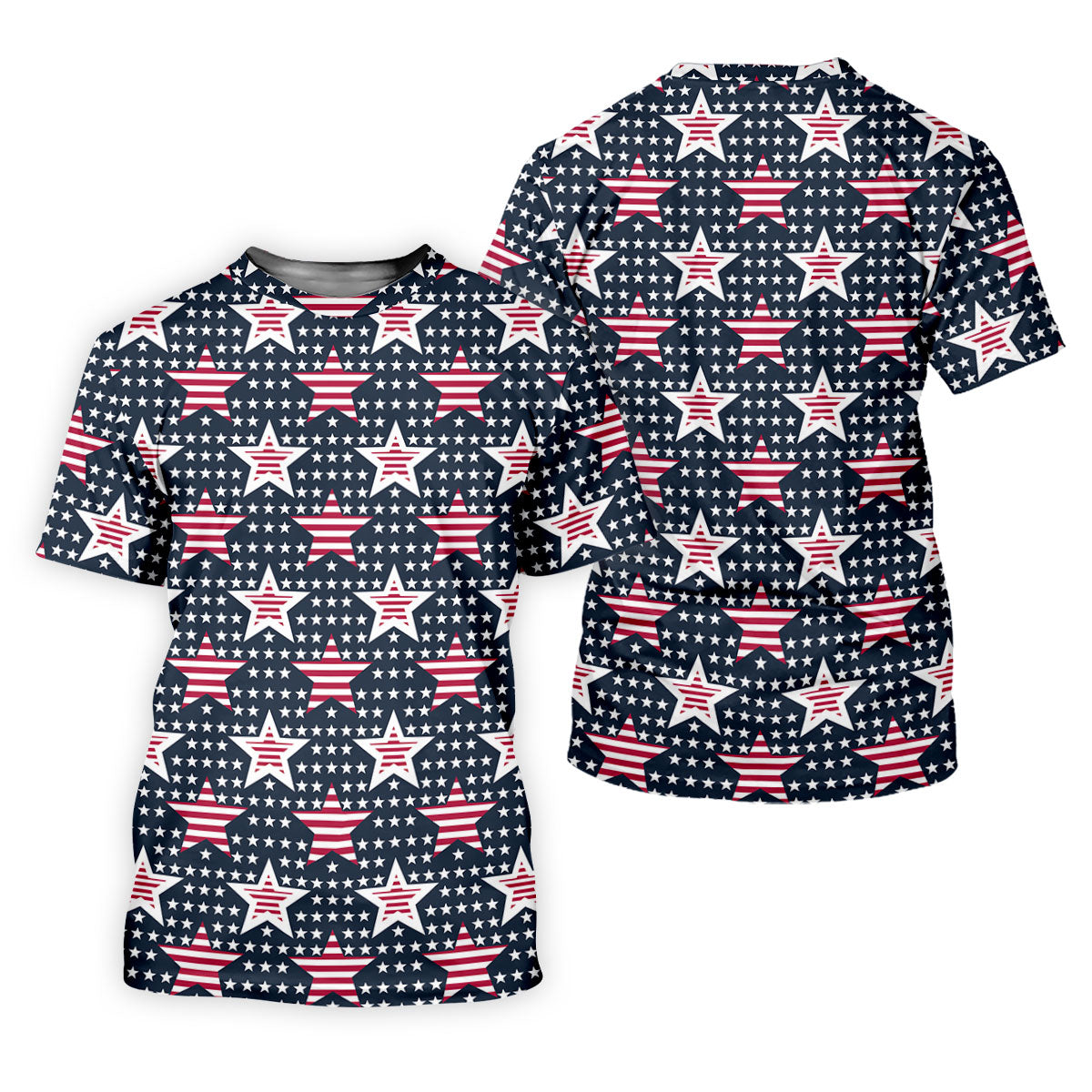 Red And White Stripe Stars Seamless Pattern 250th Anniversary Golf Shirts For Men, Patriotic Golf Shirt