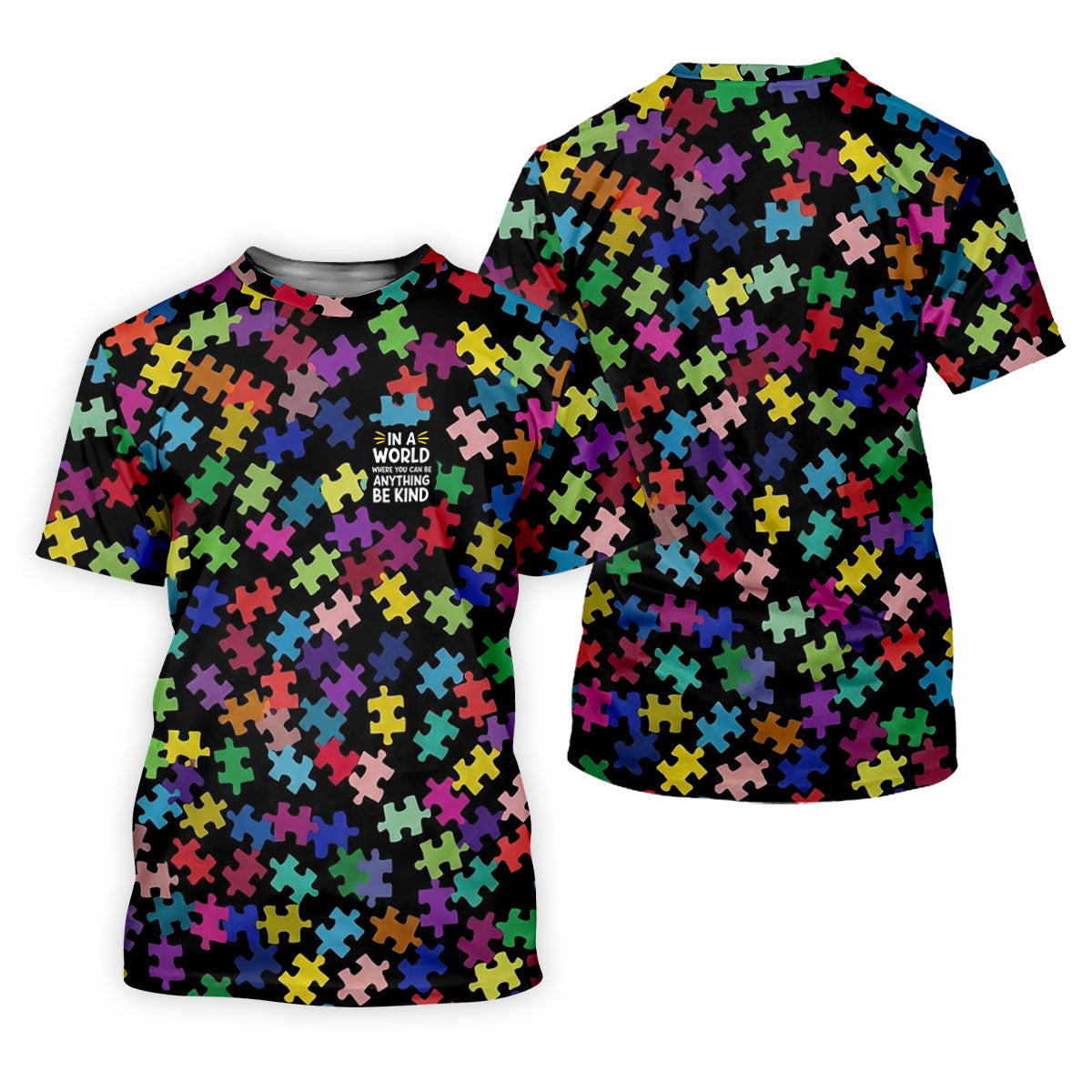 In A World Where You Can Be Anything Be Kind Autism Awareness Puzzle Pattern Men's Golf Shirt, Polo Shirts For Men