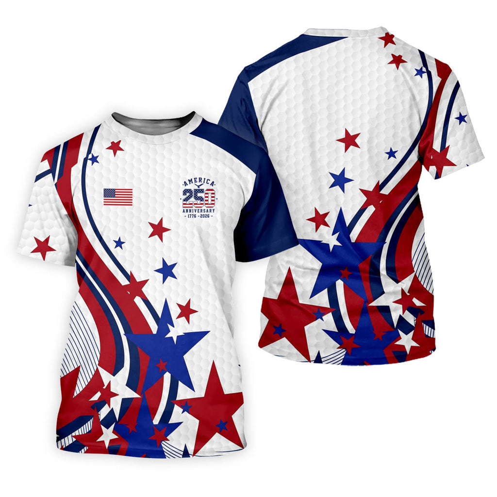 Red White Blue Stars And Stripes Patriotic 4th Of July Golf Shirt, 250 Years Golf Shirts For Men