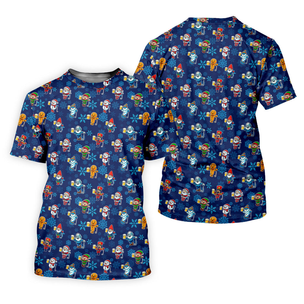 Christmas Characters Golf And Beer Navy Men's Funny Golf Shirts, Christmas Golf Shirt, Polo ShirtFor Men