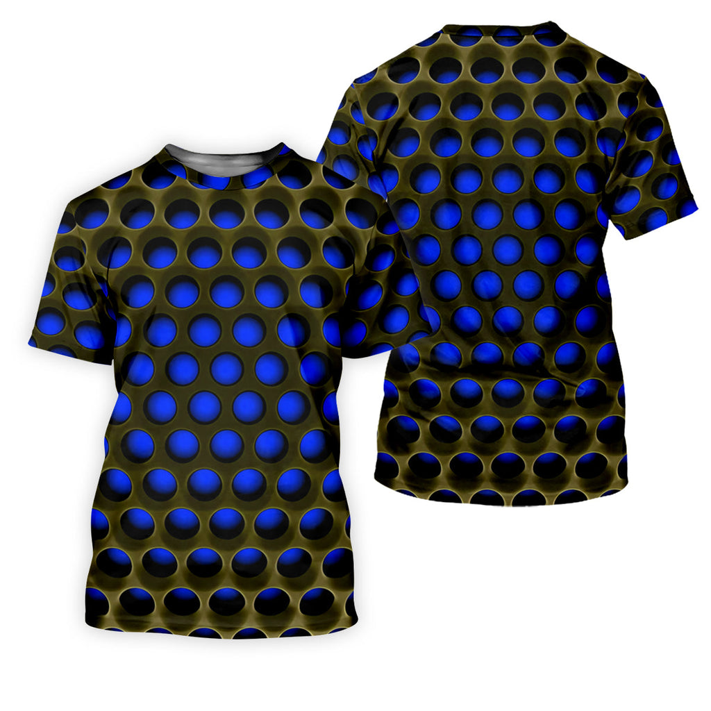 3D Effect Circular Pattern Navy Golf Shirt, Cool Golf Outfit, Men's Funny Golf Shirts, Polo Shirts For Men