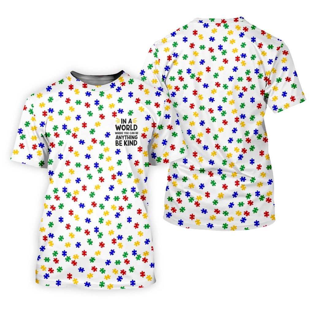 In A World Where You Can Be Anything Be Kind Golf Tops For Men, Autism Awareness Color Golf Shirts For Men