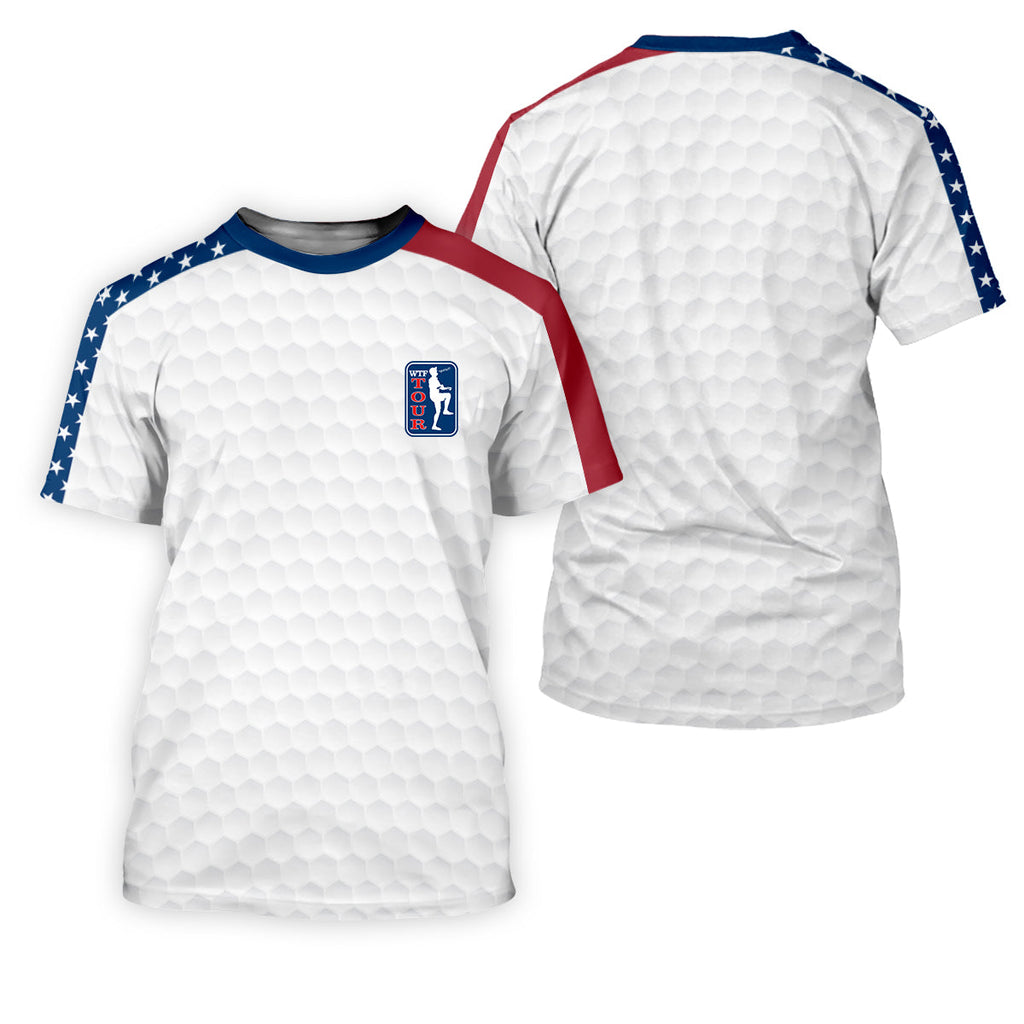 WTF Tour Angery Golfer Golf Ball Pattern Red White Blue Golf Shirts For Men, Polo Shirts For Men