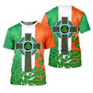 Men's Celtic Cross Knotwork St Patrick's Day Shamrock Golf Shirt