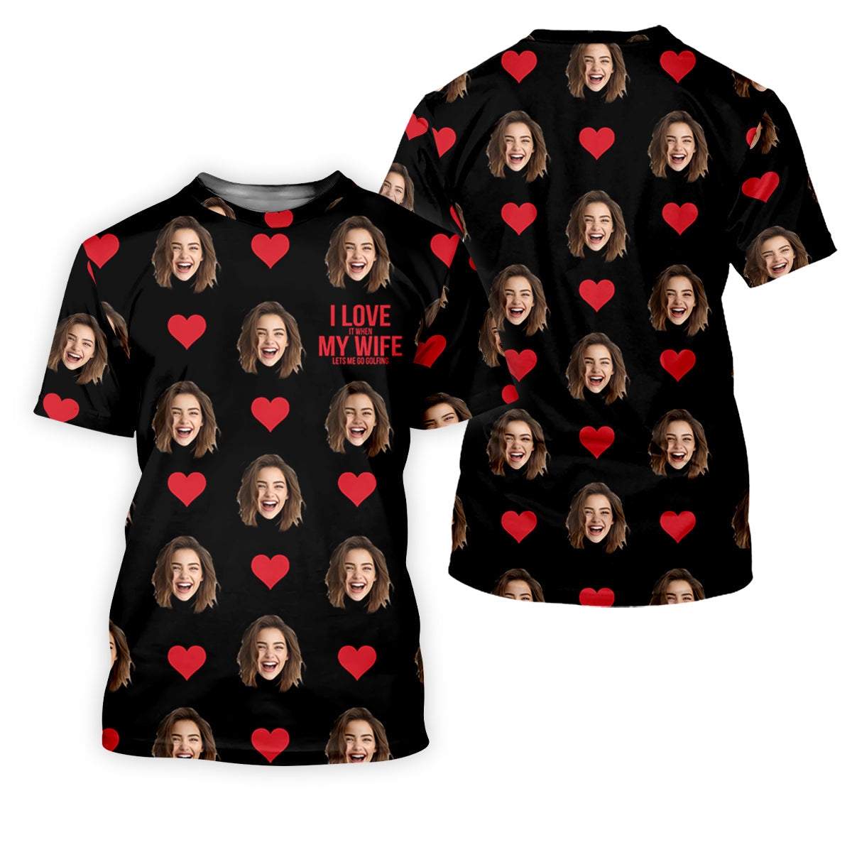 I Love My Wife Custom Photo Black Golf Shirt, Valentines Golf Gift, Fun Golf Shirts For Men, Golf Gift For Men