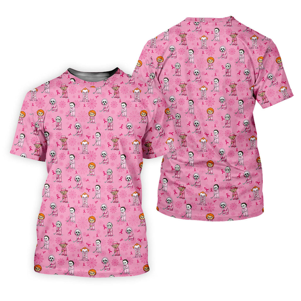 Pink Halloween Horror Breast Cancer Polo Shirt, Golf Shirts For Men, Mens Golf Shirts
